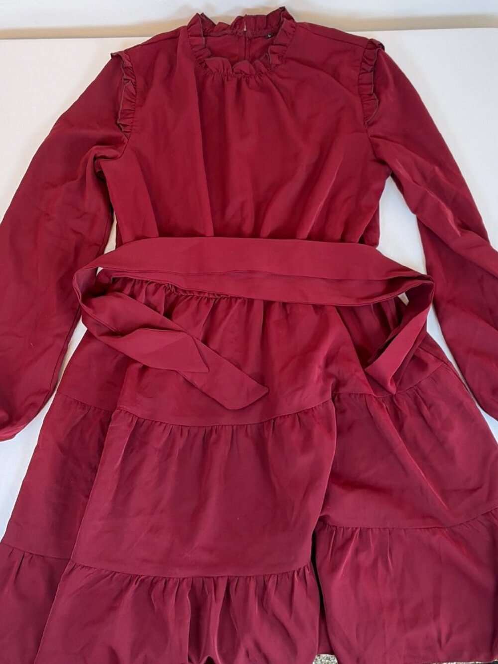Long Sleeve w/ Waist Sash Dress Women's L Red